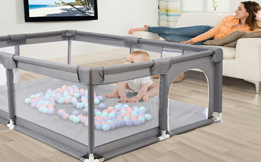 Parc Bébé en Maille Transparente – Barrière de Sécurité Réglable avec Protection Éponge 6 à 36 Mois