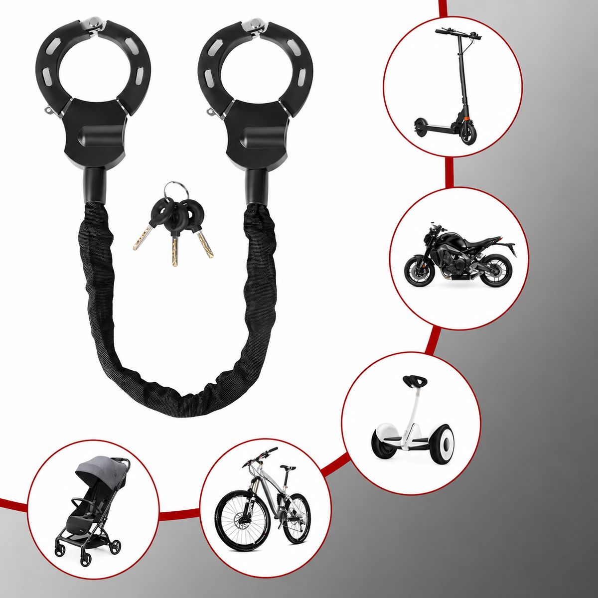 Antivol Trottinette Électrique & Vélo – Câble Acier + Verrou à Clé – Cadenas Portable