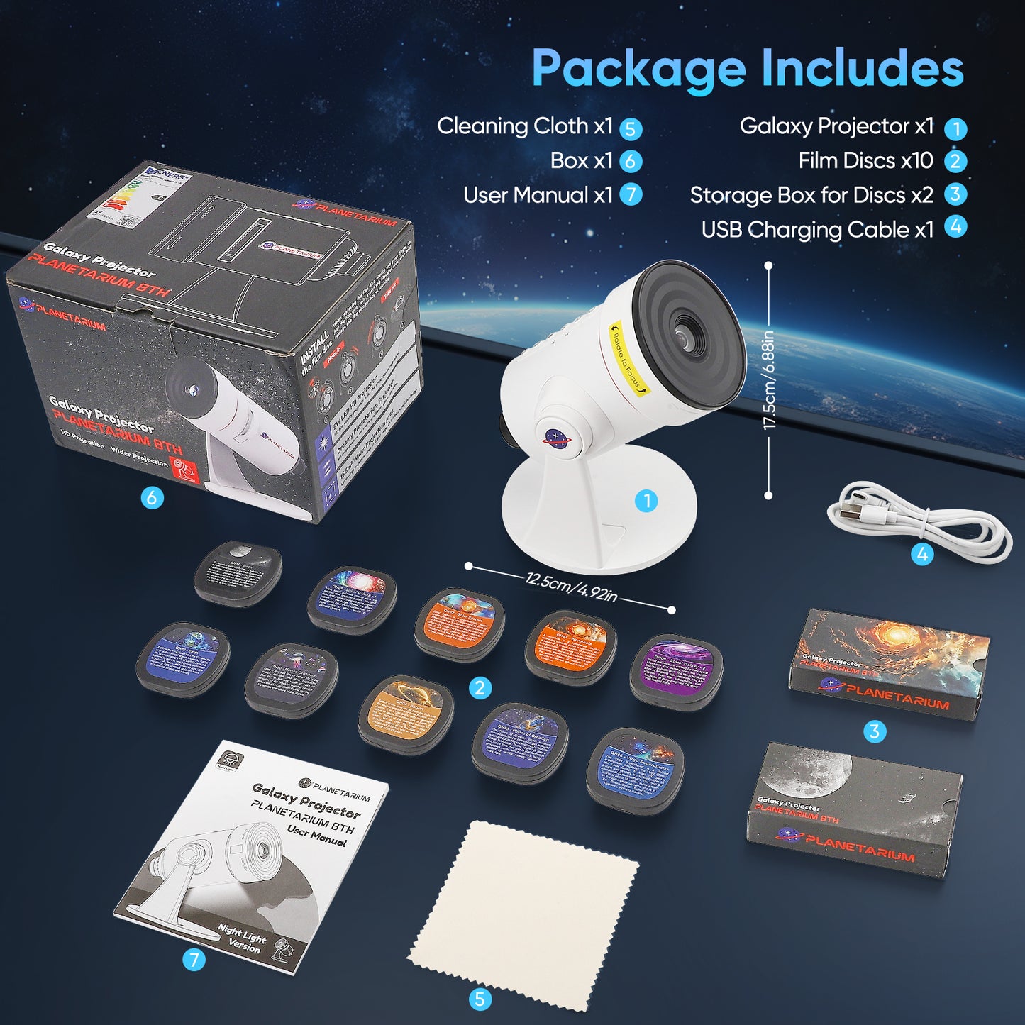 Projecteur Ciel Étoilé LED 360° – Veilleuse Galaxy Rotative avec 10 Disques HD, Lumière Ambiance Chambre Enfant & Adulte