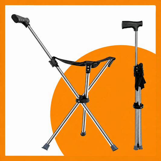 Canne Pliante avec Siège 2 en 1 – Canne de Marche avec Tabouret Pliable, Portable pour Voyage, Randonée, Camping & Plein Air