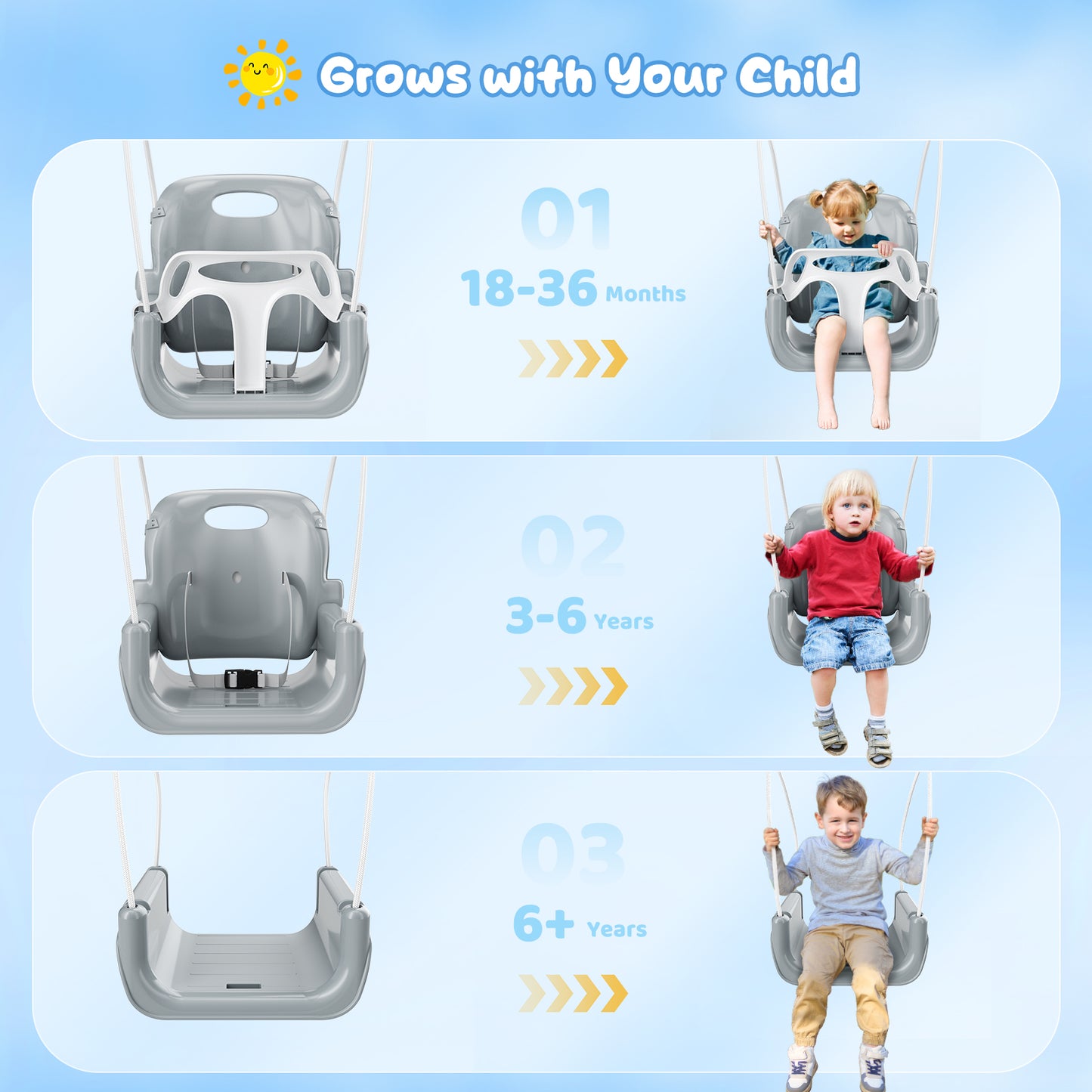 Balançoire Bébé 2 en 1 avec Structure Métallique – Siège Suspendu Enfant – Utilisation Intérieure et Extérieure – Couleur Blanc