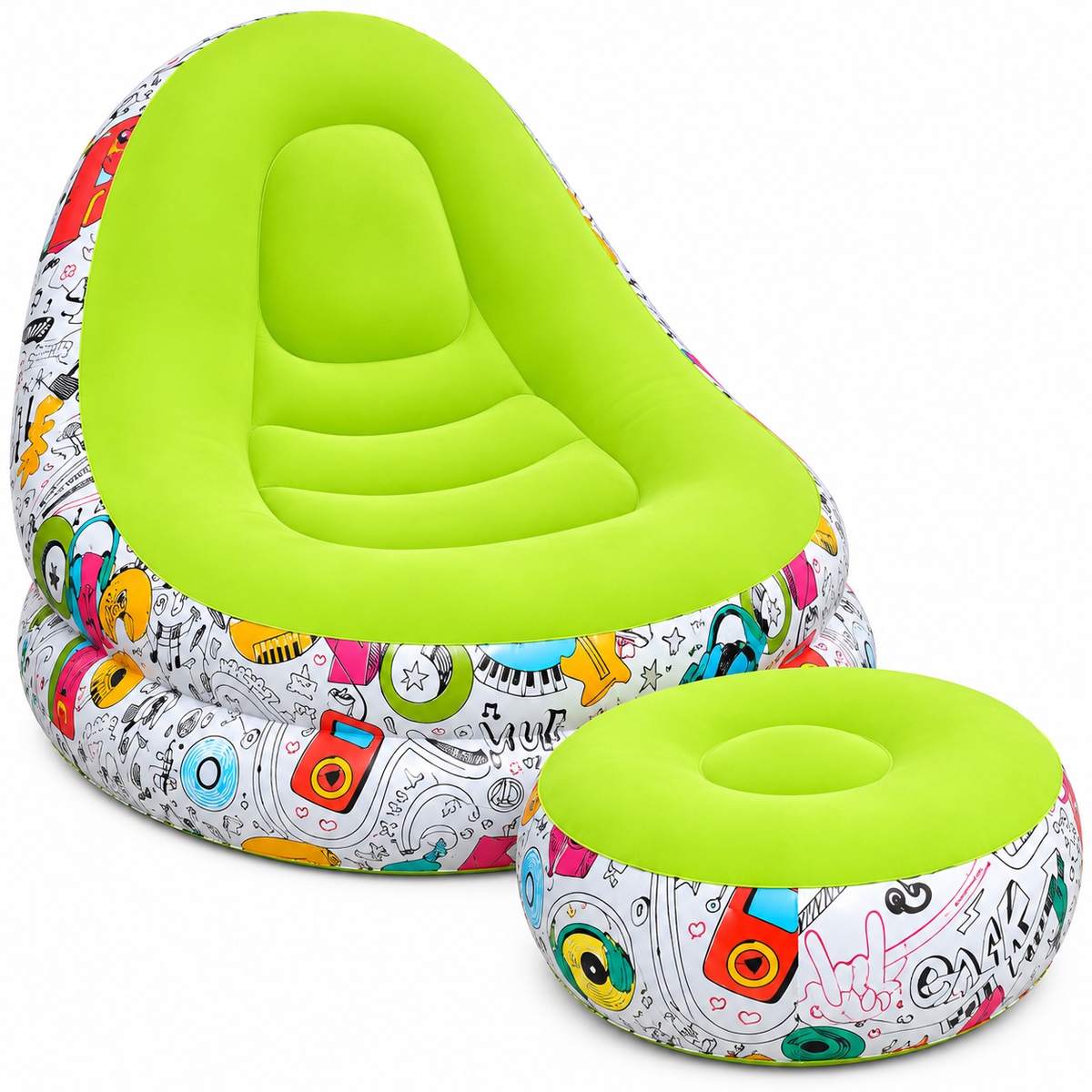 Fauteuil Gonflable avec Repose-Pieds – Chaise Longue Pliable Extérieur Intérieur – Vert
