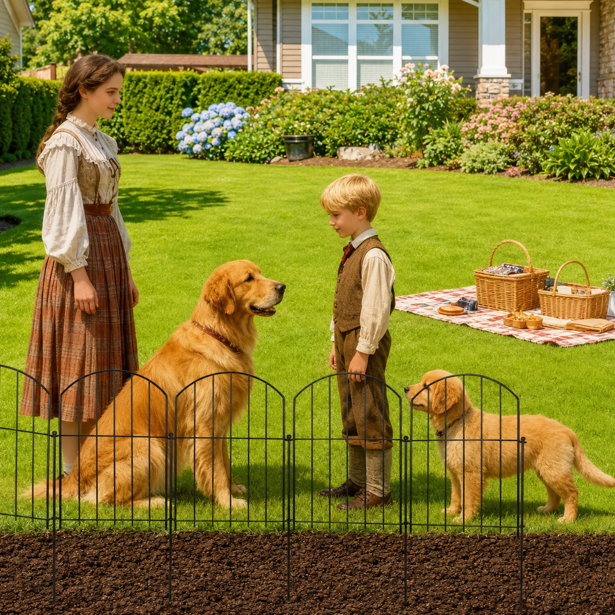Clôture de Jardin Métallique 10 Panneaux 61x33 cm – Barrière Décorative Extérieure Anti-Chiens Anti-Lapins – Bordure de Pelouse et Parterre de Fleurs
