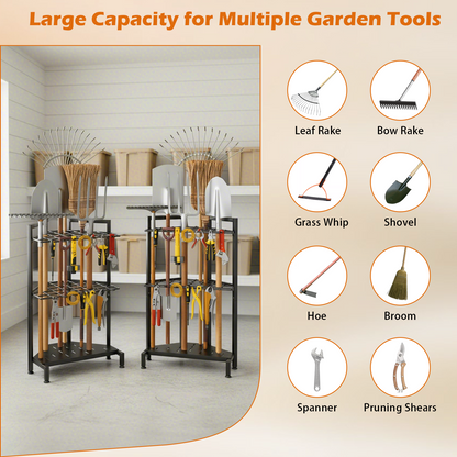 Organisateur Outils de Jardin avec Roues – Support Rangement Garage, Râteau, Pelle & Crochets