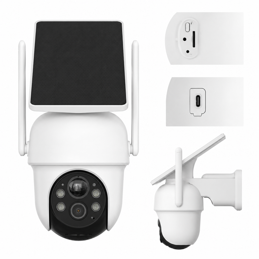 Kit Vidéosurveillance WiFi 2K – 4 Caméras Extérieures, 2 Panneaux Solaires, Vision Nocturne Couleur & Détection Humaine