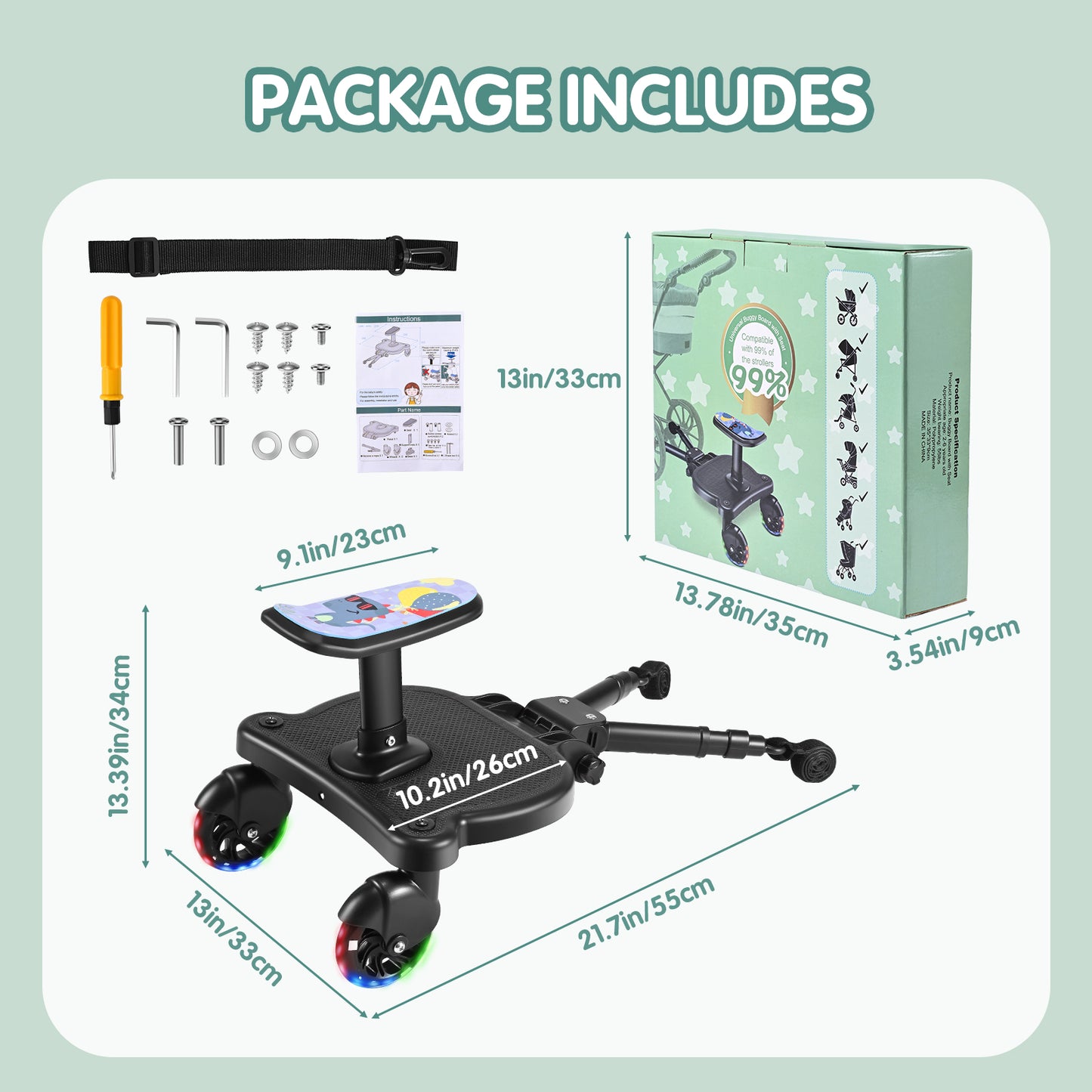 Plateforme Poussette Universelle avec Siège – Marchepied Enfant pour Poussette Double
