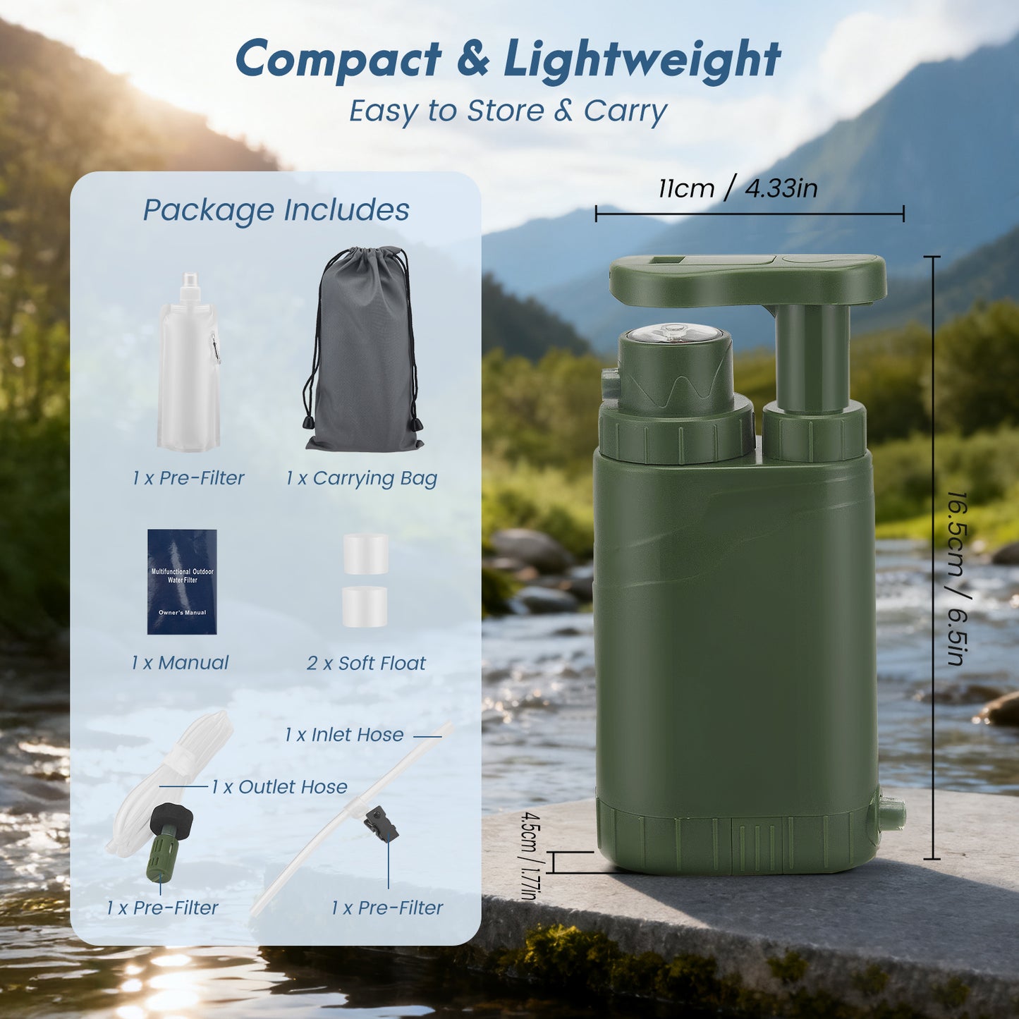 Pompe Filtrante Eau Portable 0,01 Micron – Purificateur Eau Camping Randonnée Survie – Filtre Haute Précision