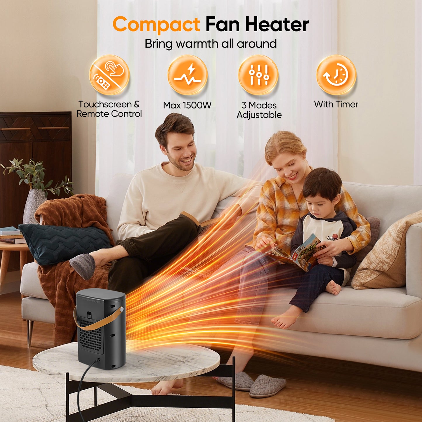 Radiateur Soufflant 1500W avec Télécommande – Chauffage Compact 3 Modes Silencieux