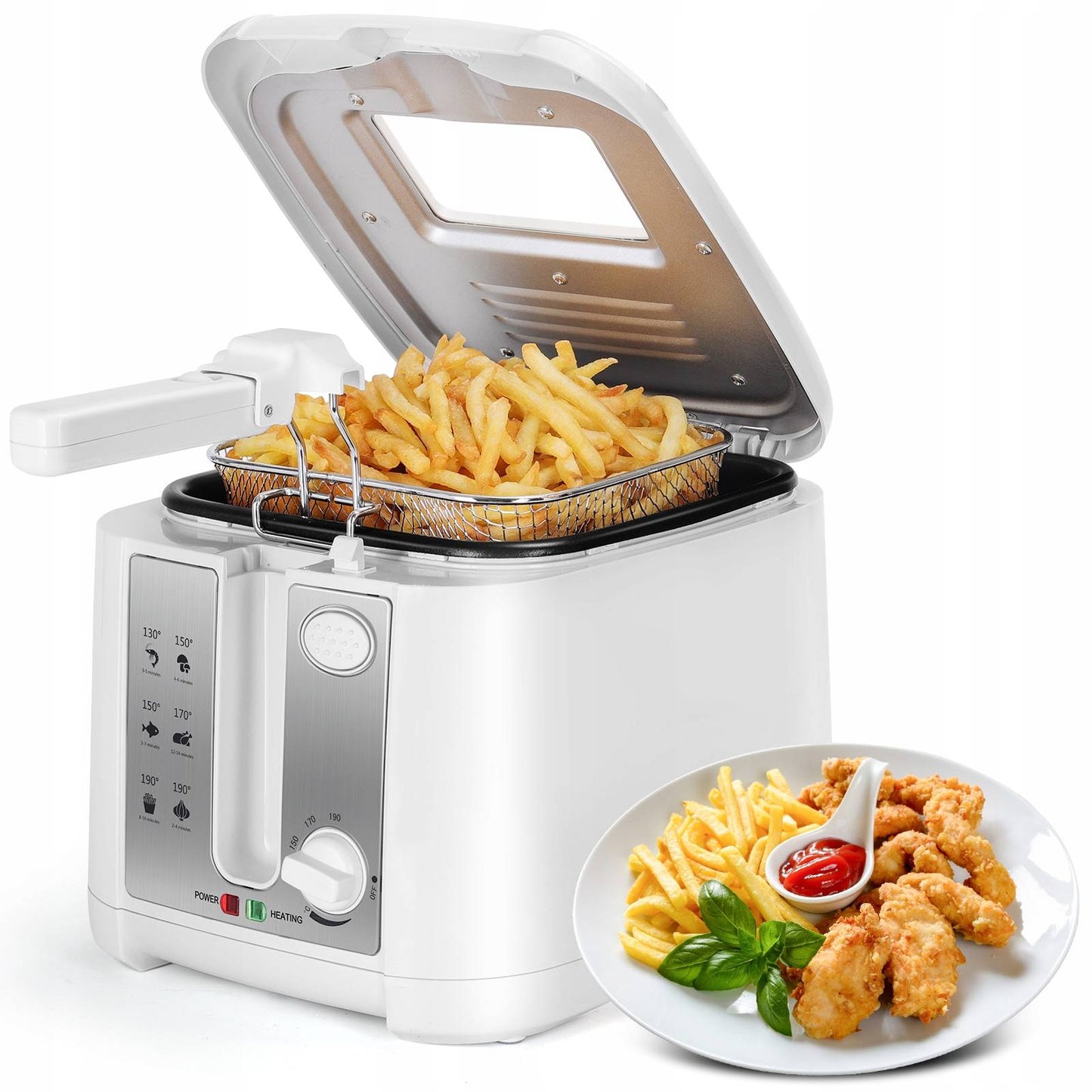 Friteuse Électrique 2,5L 1650W – Thermostat Réglable, Fenêtre de Contrôle, Panier Amovible, Sécurité Anti-Surchauffe, Cuisine Maison