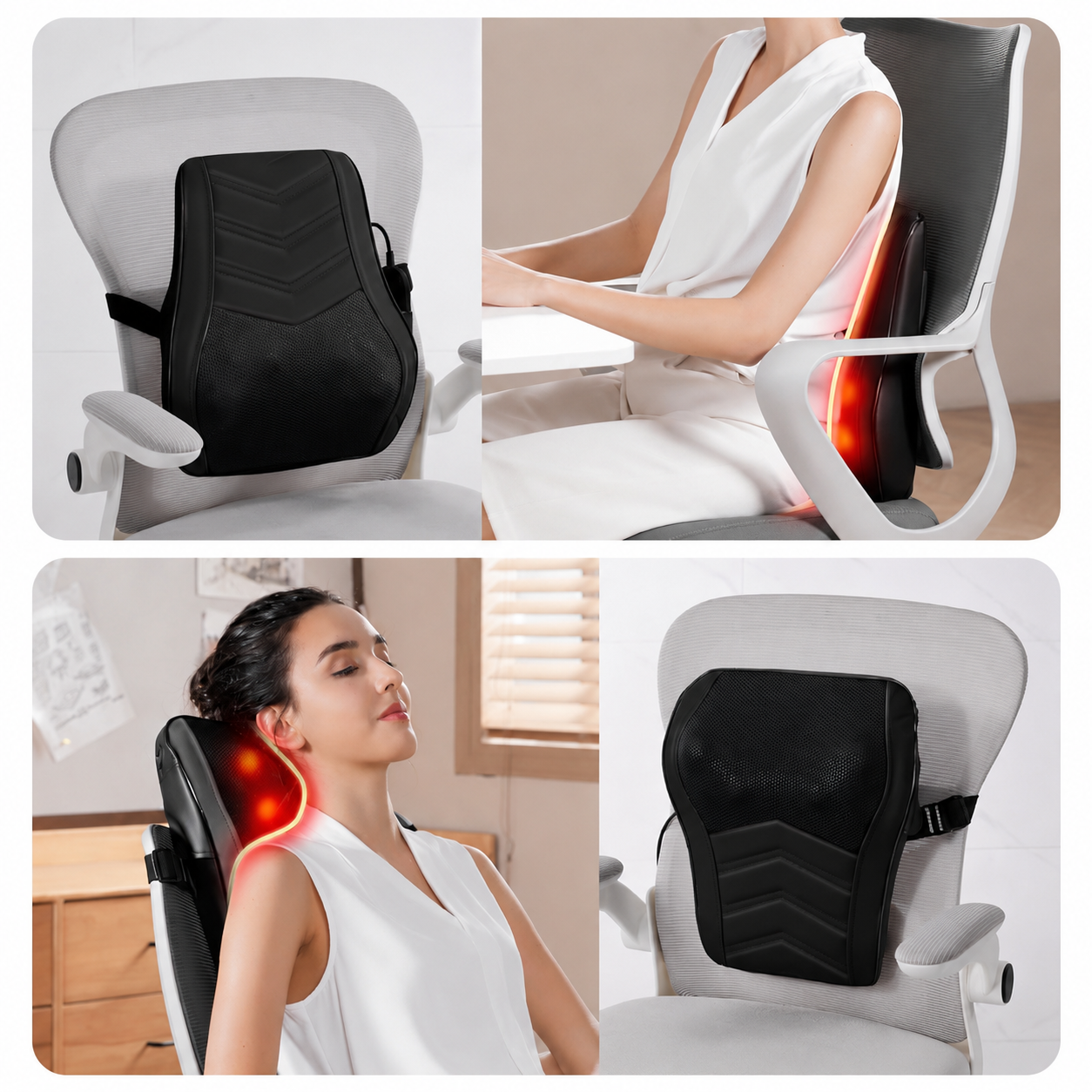 Masseur Cervical Shiatsu Chauffant 16 Nœuds Massage Dos Nuque Épaules Lombaires Relaxation Électrique
