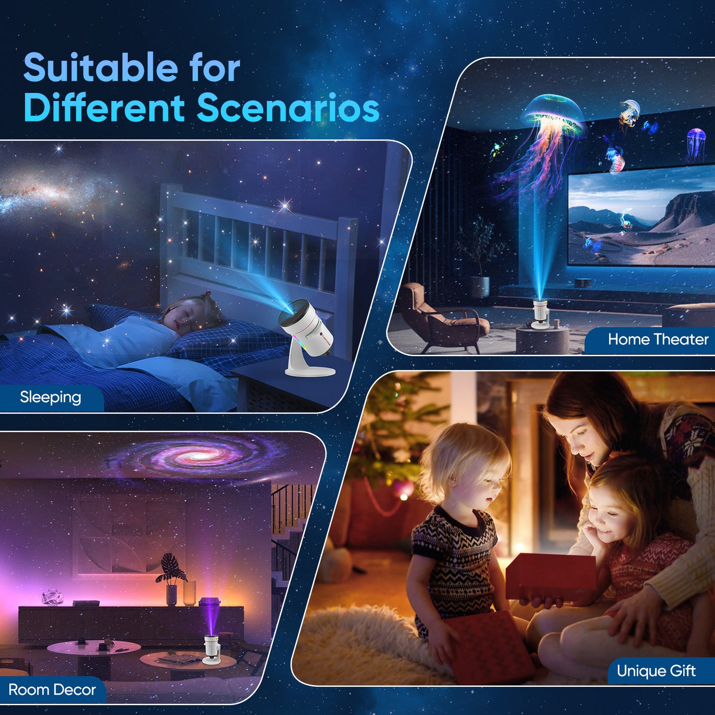Projecteur Ciel Étoilé LED 360° – Veilleuse Galaxy Rotative avec 10 Disques HD, Lumière Ambiance Chambre Enfant & Adulte