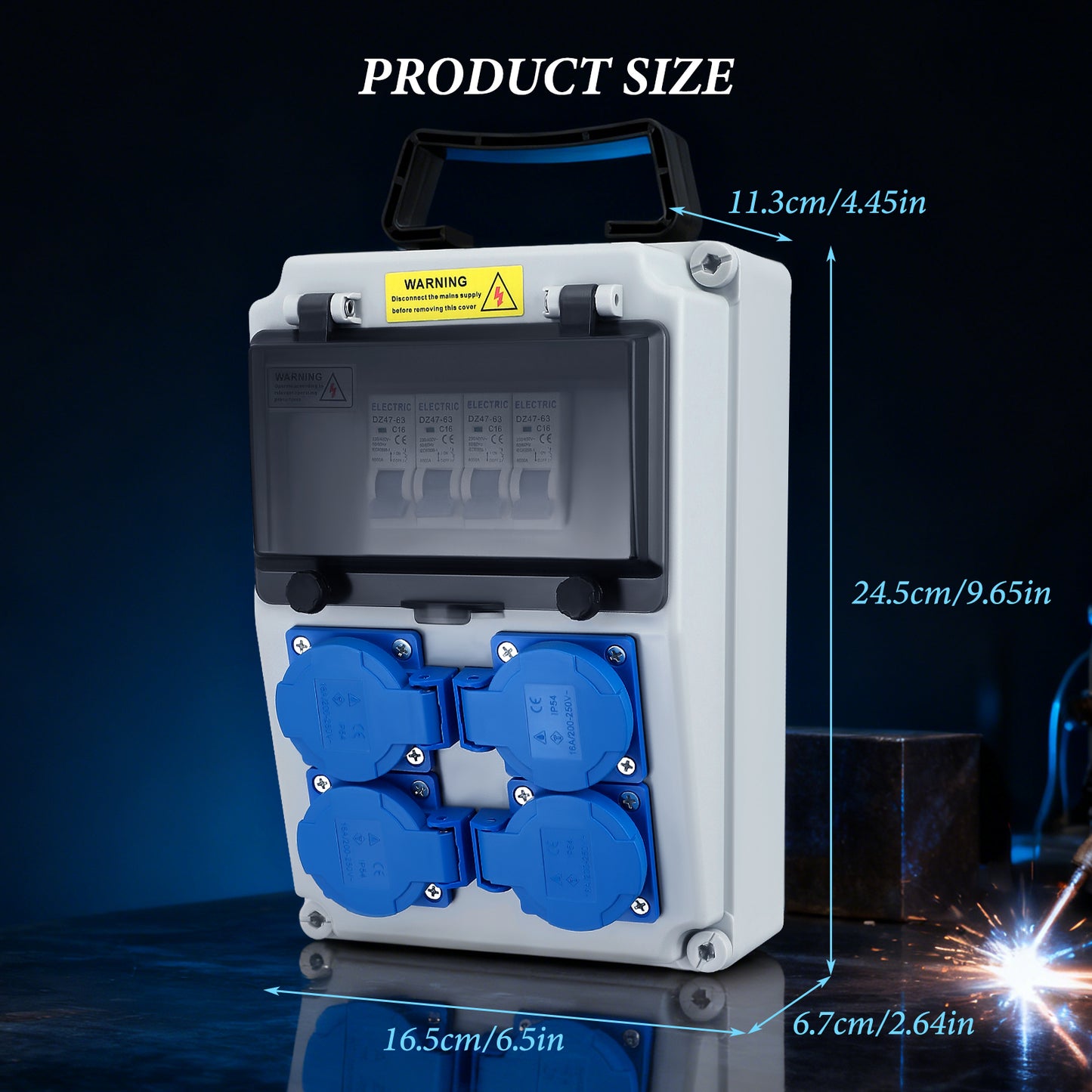 Boîte Distribution Électrique 230V 16A – Coffret IP44 4 Prises Schuko Étanche Murale