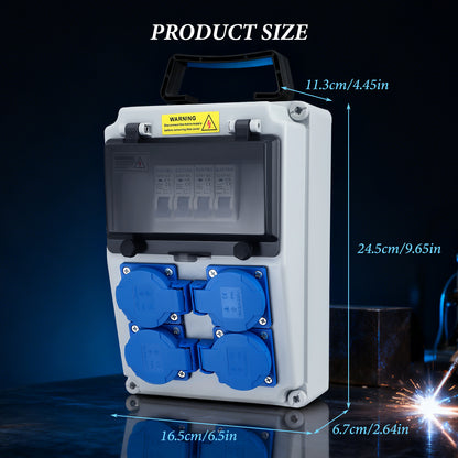 Caja de Distribución Eléctrica 230V 16A – Cuadro IP44 4 Tomas Schuko Estanco de Pared