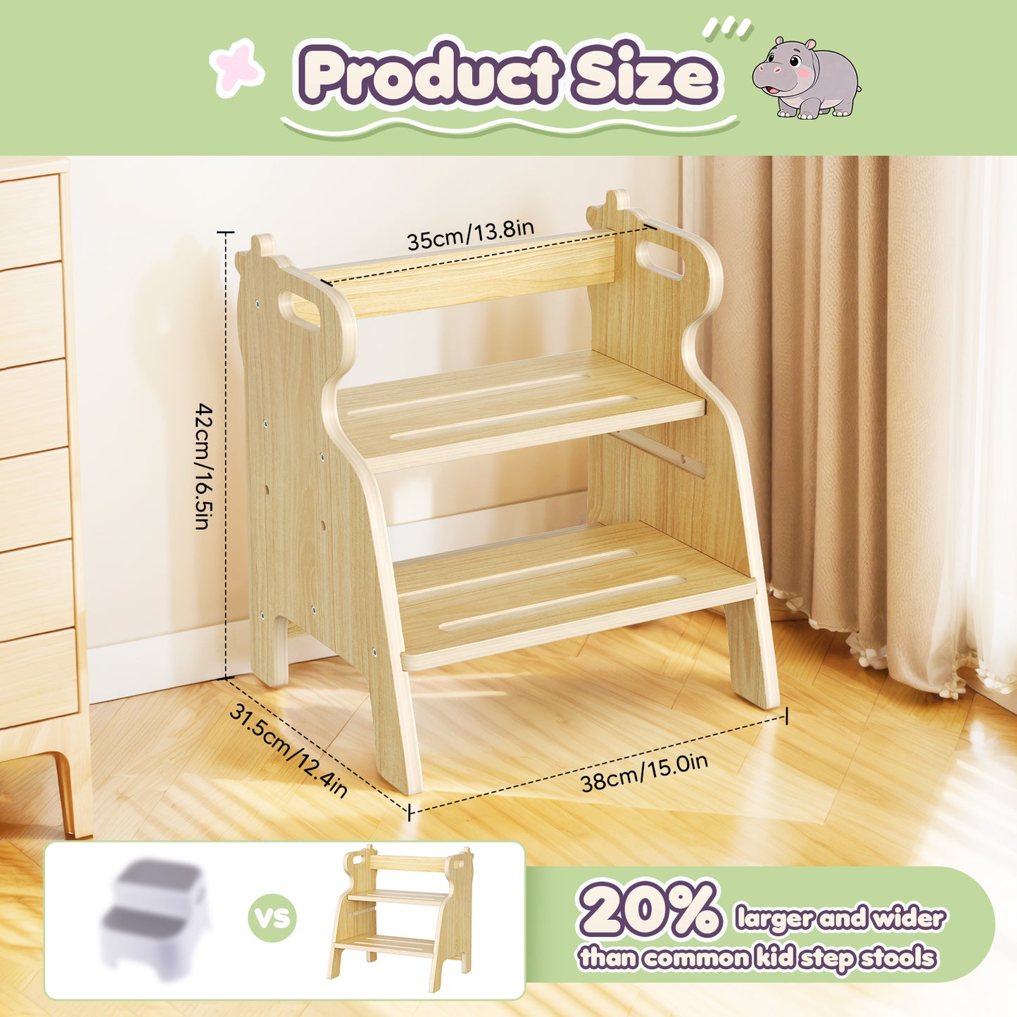 Tabouret Enfant 2 Marches en Bois 4-en-1 – Marchepied Antidérapant Salle de Bain Évier