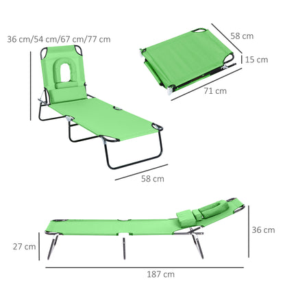 Chaise Longue Pliante Réglable 4 Positions Transat de Camping Jardin Terrasse avec Trou Visage Portable