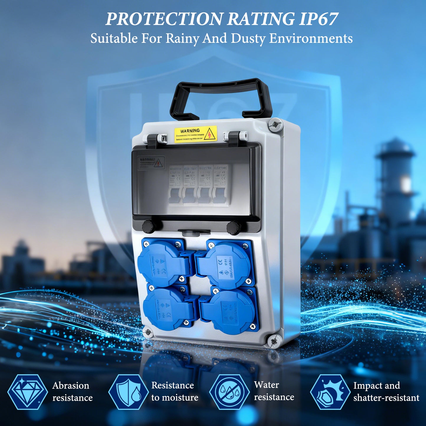 Boîte Distribution Électrique 230V 16A – Coffret IP44 4 Prises Schuko Étanche Murale