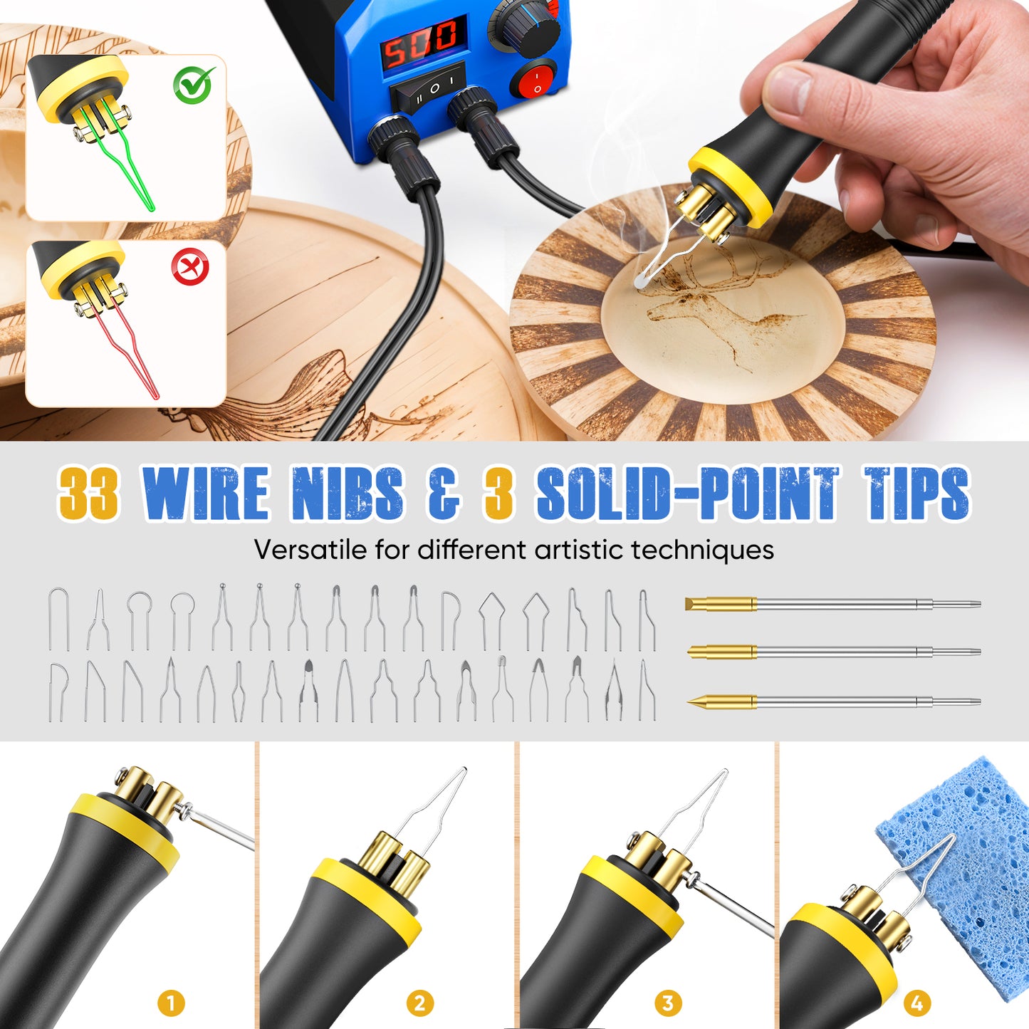 Kit Pyrogravure Bois 43 en 1 – Station de Soudure 220V avec 2 Stylos et Accessoires – Outil Gravure Bois DIY Précision – Création Artistique