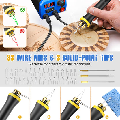 Kit de Pirograbado para Madera 43 en 1 – Estación de Soldadura 220V con 2 Lápices y Accesorios – Herramienta de Grabado en Madera DIY de Precisión – Creación Artística