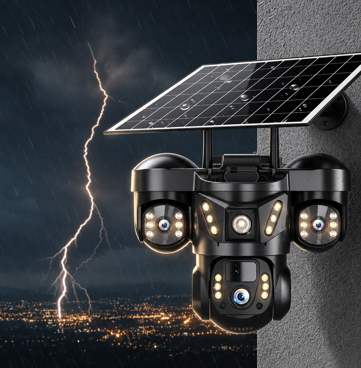 4G Solar Outdoor PTZ 360° Surveillance Camera – Triple Lens, Night Vision, Motion Detection, 128GB Card