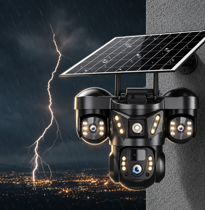 4G Solar Outdoor PTZ 360° Surveillance Camera – Triple Lens, Night Vision, Motion Detection, 128GB Card