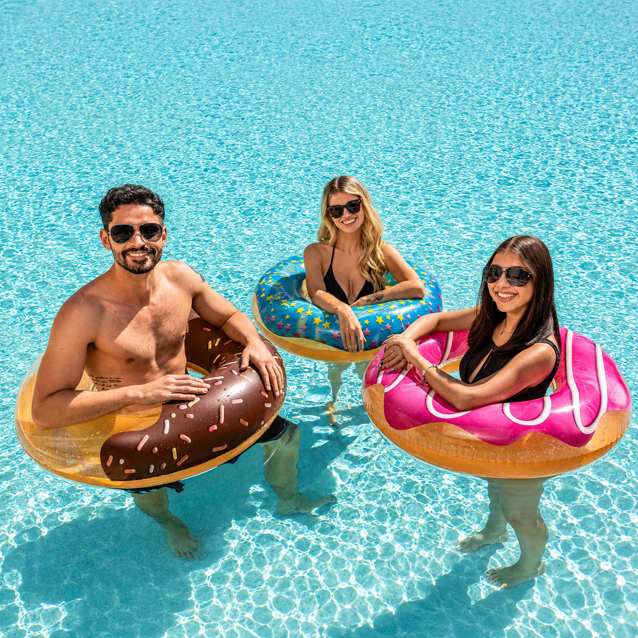 Lot de 3 Bouées Gonflables Piscine 82,5 cm – Anneaux Flotteurs Donut Paillettes, Adultes & Enfants, Plage Été