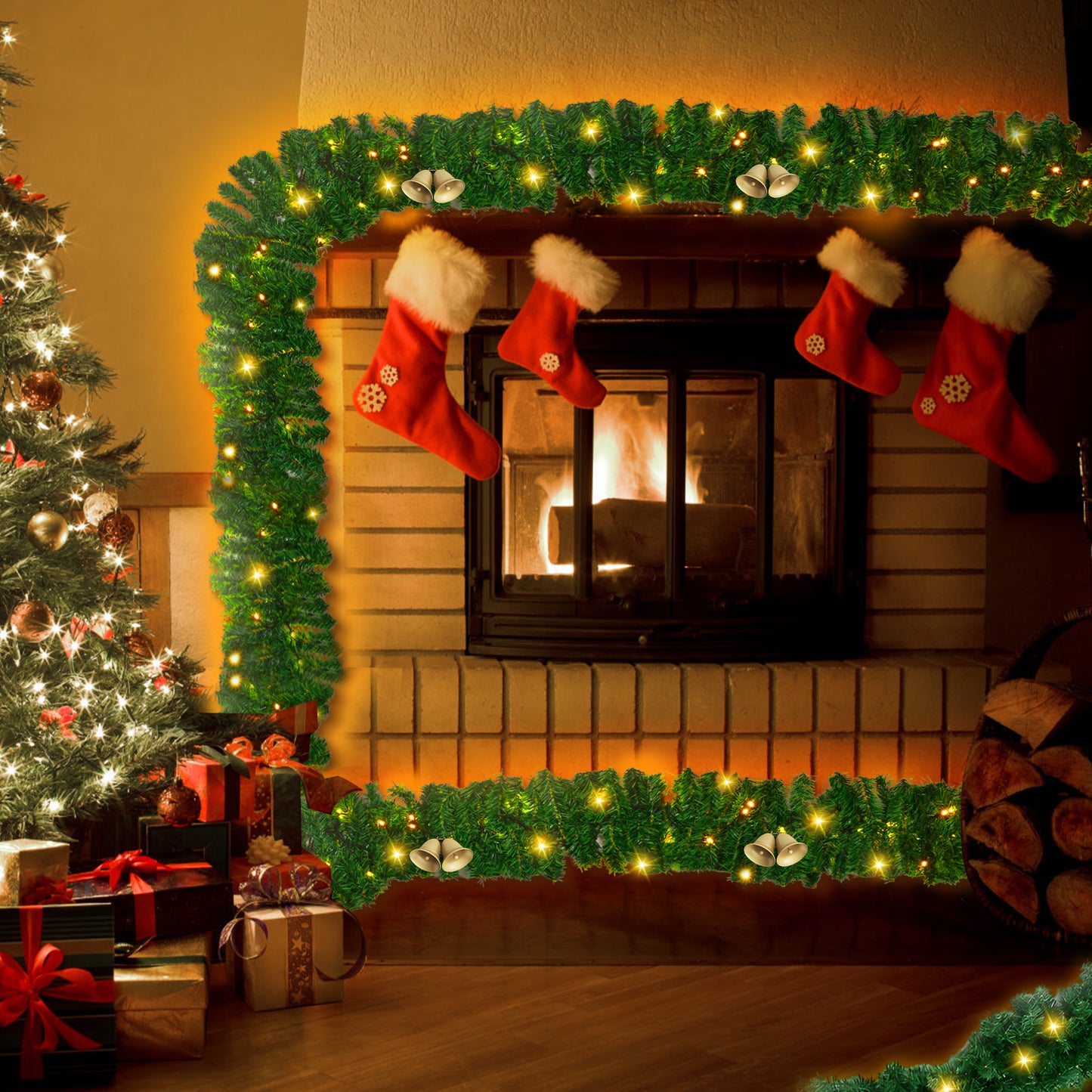 Guirlande de Noël Verte Artificielle – Décoration de Noël à Suspendre – Couronne et Décoration DIY