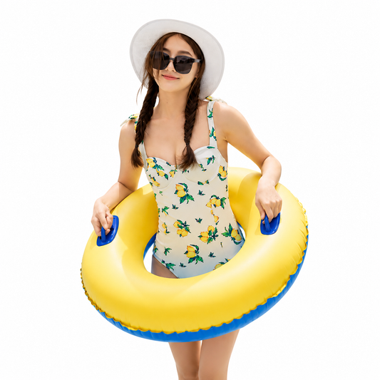 Bouée Gonflable Adulte Jaune 60-80 kg – Anneau Natation avec Poignées de Sécurité – Piscine, Plage & Été
