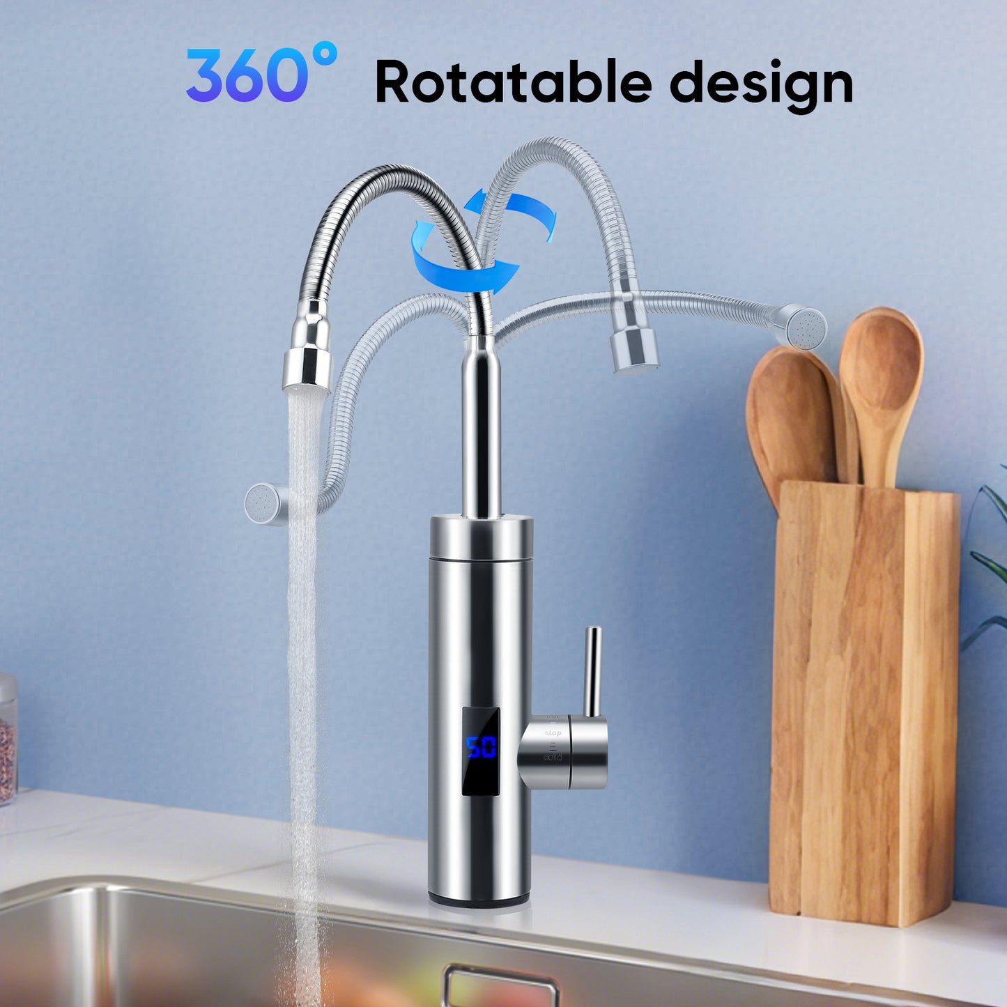 Robinet Chauffe-Eau Instantané 3000W – Chauffage Eau Cuisine Salle de Bain Sans Réservoir Inox