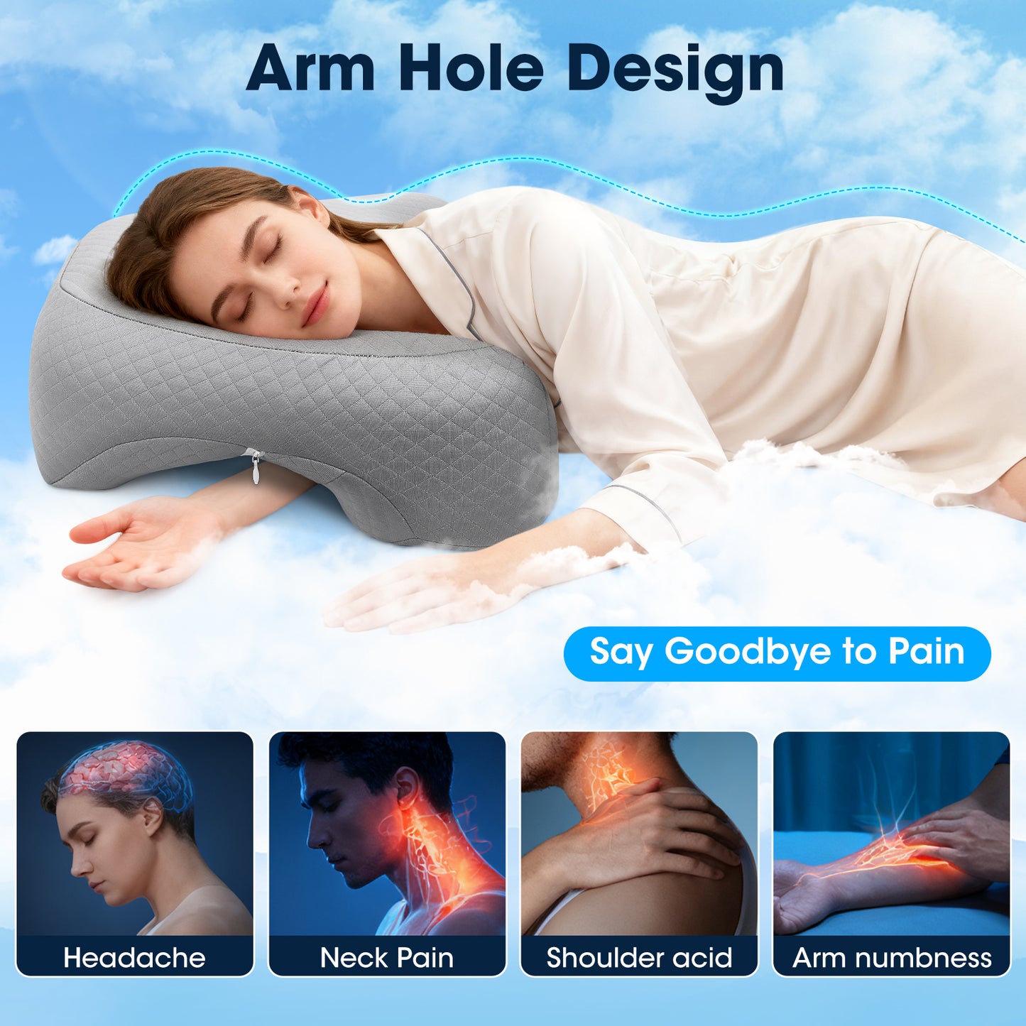Oreiller Orthopédique Mémoire de Forme – Coussin Bras Dormeur Latéral – Soutien Cervical Anti-Douleur
