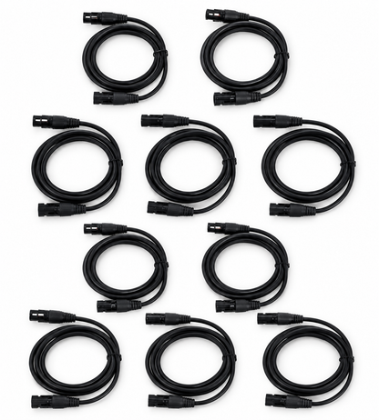 Lot de 10 Câbles DMX XLR 3 Broches 2 m – Audio Éclairage Scène – Connecteurs Métal – Compatible DJ & Sono