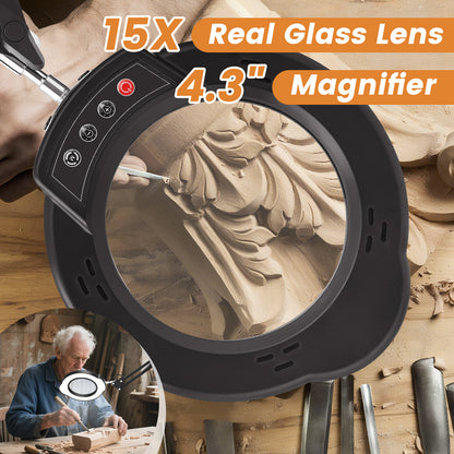 Loupe LED 15X avec Bras Articulé & Pince Bureau – 5 Températures de Couleur – 10 Niveaux de Luminosité – Travaux de Précision