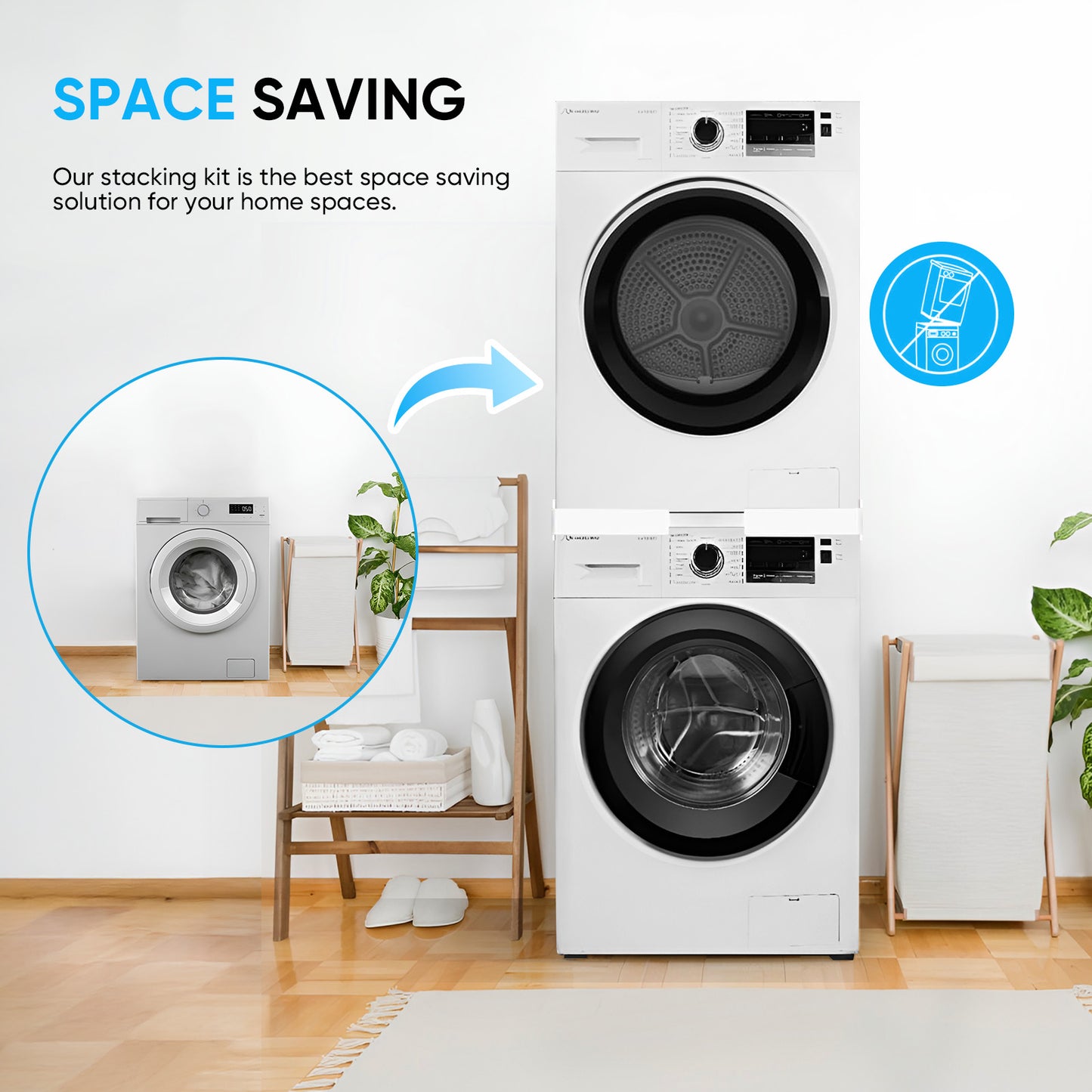 Kit d’Empilage Universel Lave-Linge Sèche-Linge – Support avec Sangles à Cliquet 45-86 cm