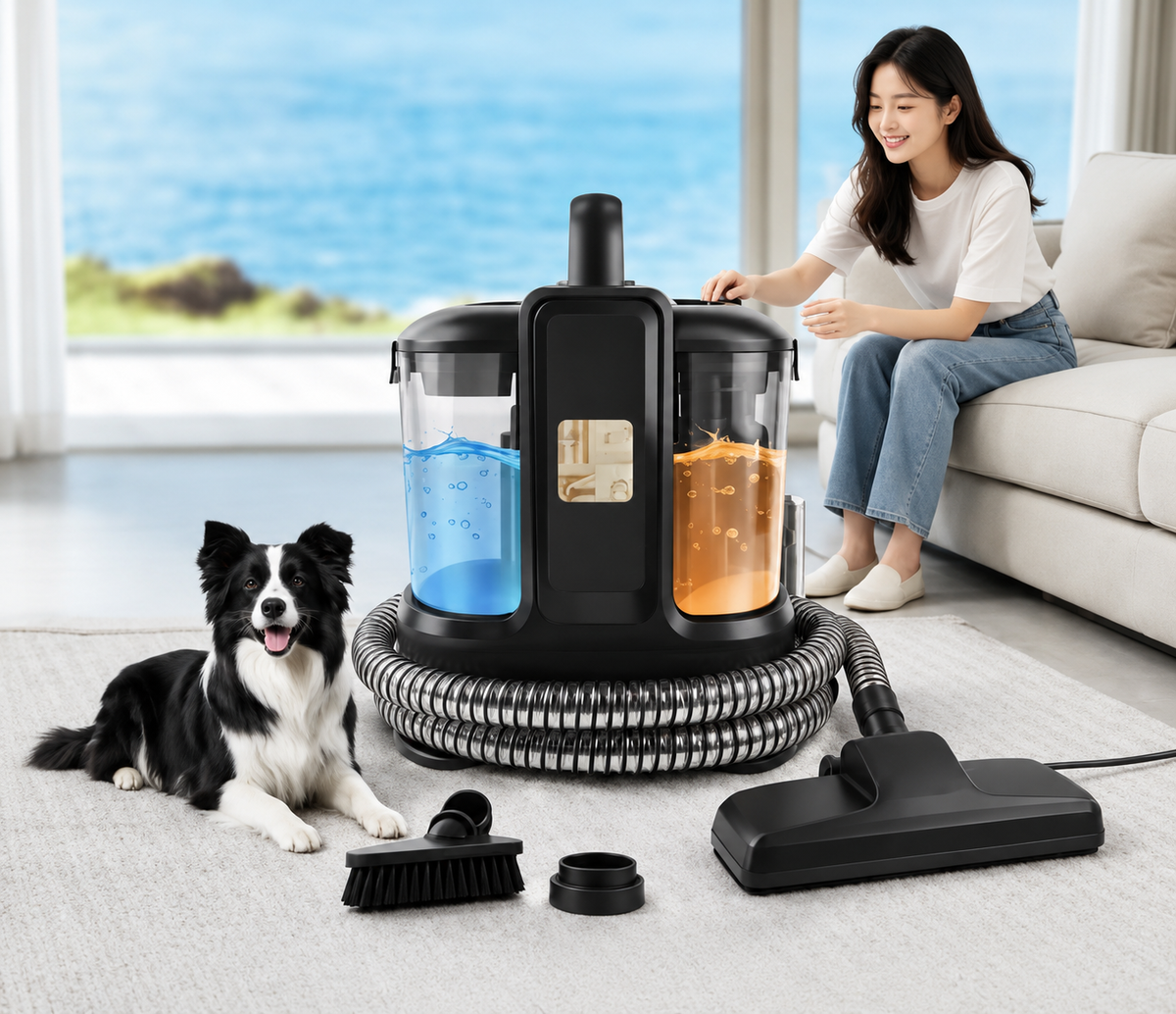 Limpiador de manchas portátil con inyector-extractor de doble depósito – Sofá, alfombras, moquetas y tejidos