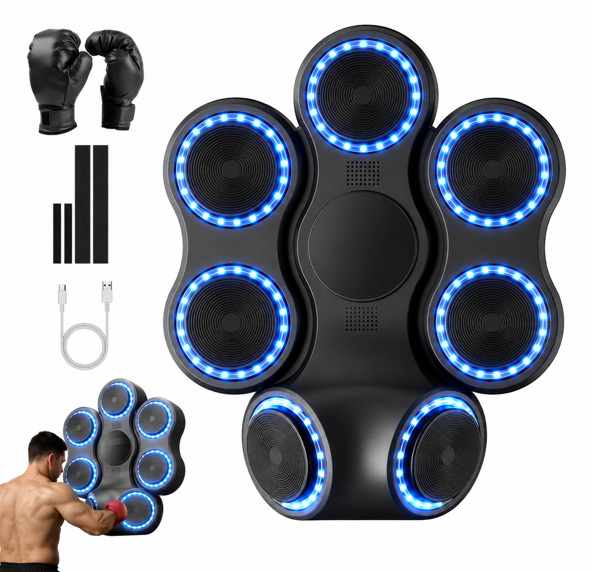 Electronic Wall-Mounted Boxing Machine – 7 LED Bluetooth Targets – Gloves Included