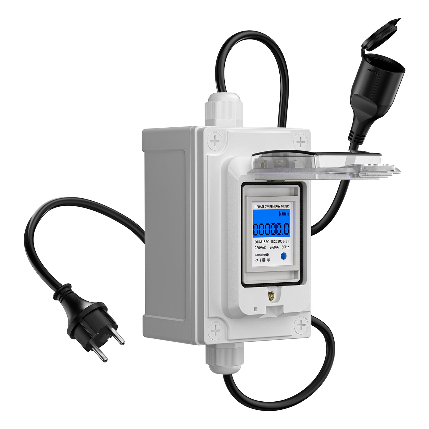 Compteur Électrique Numérique Mobile 230V 60A – Compteur KWh CEE IP67 Étanche avec Affichage LED