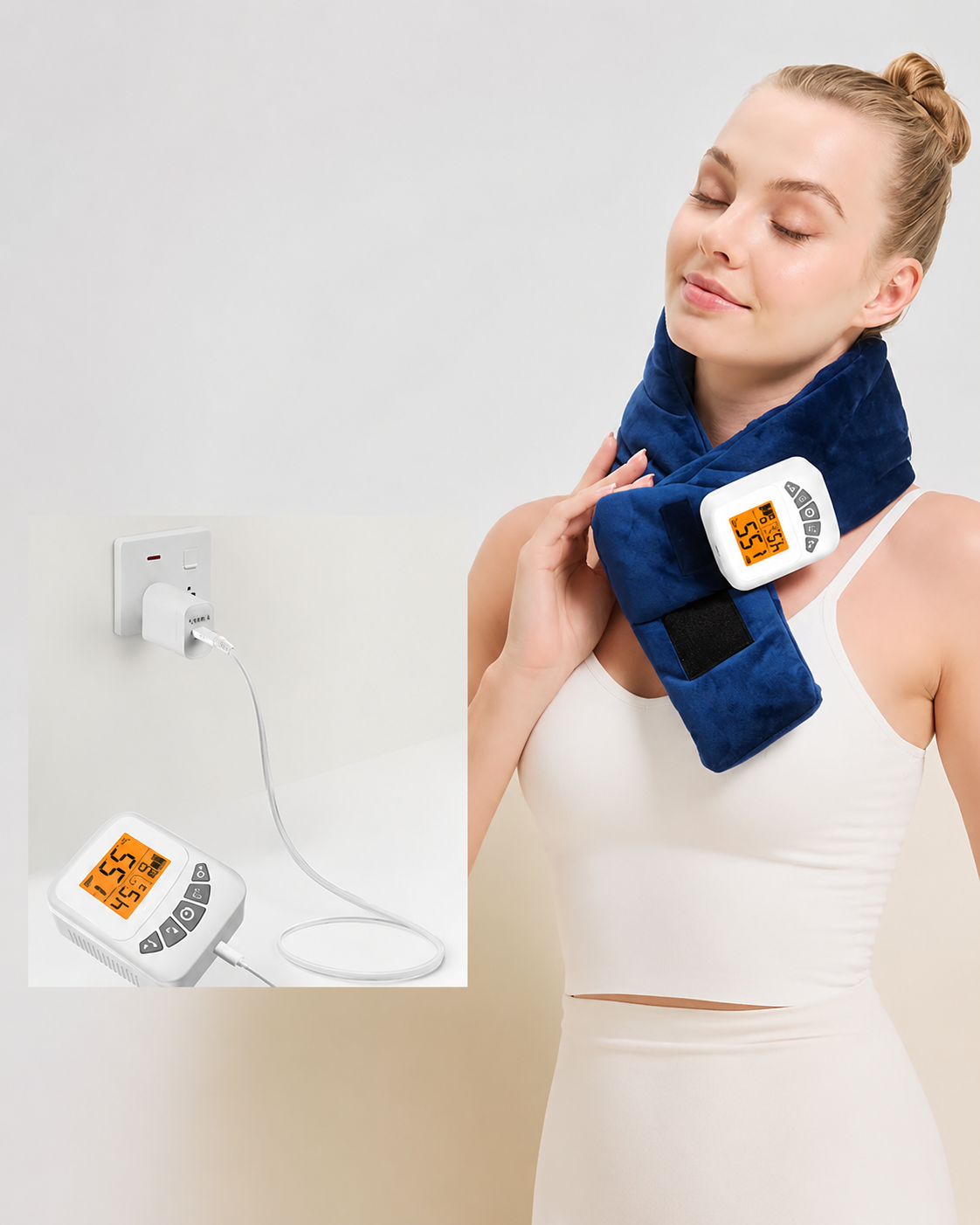 Coussin Chauffant Cervical Sans Fil 5000 mAh – Tour de Cou Chauffant Rechargeable – 3 Niveaux de Chaleur et Vibration – Soulagement Nuque, Épaules et Cervicales – Bien-être et Relaxation