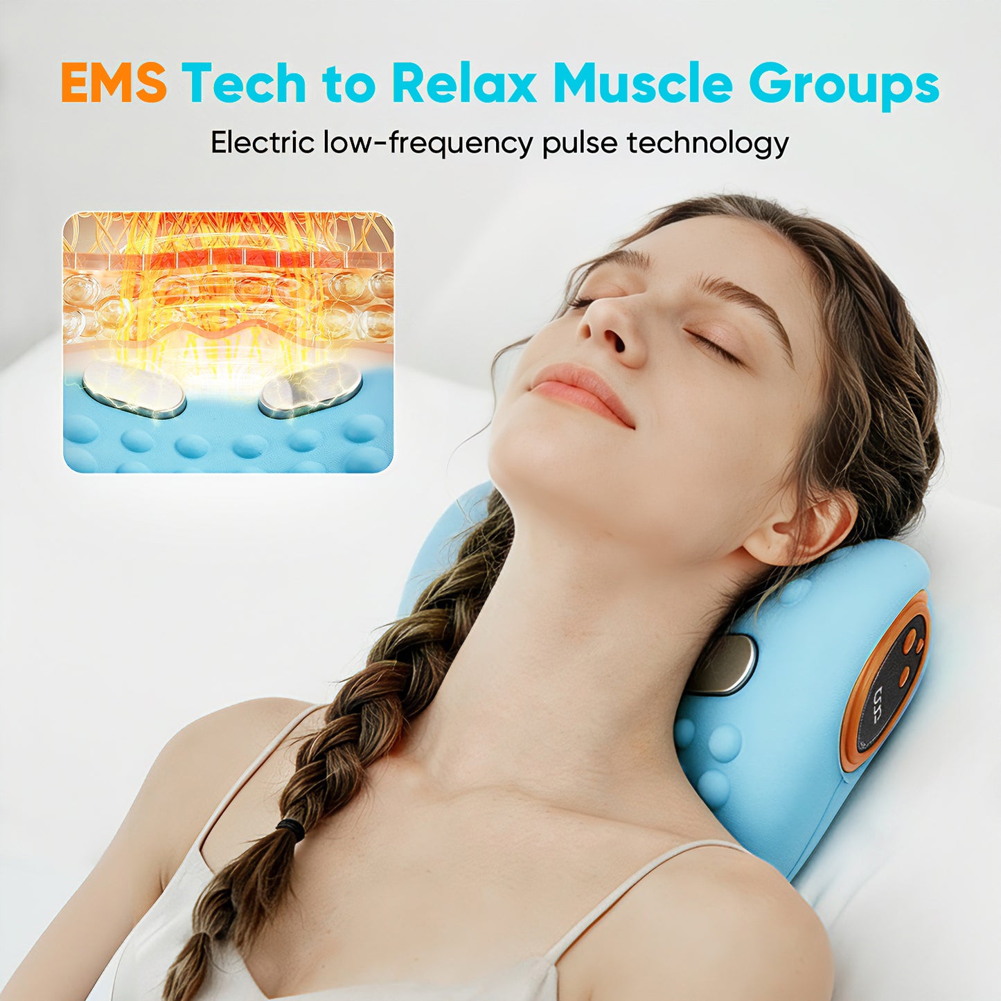 Oreiller de massage électrique 3-en-1 pour le cou avec EMS, vibration et chaleur réglable