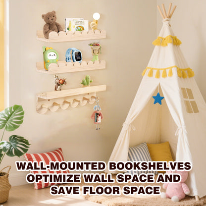 Lot de 3 Étagères Murales Montessori 40 cm – Étagères Flottantes Enfant, Livres & Jouets, Chambre