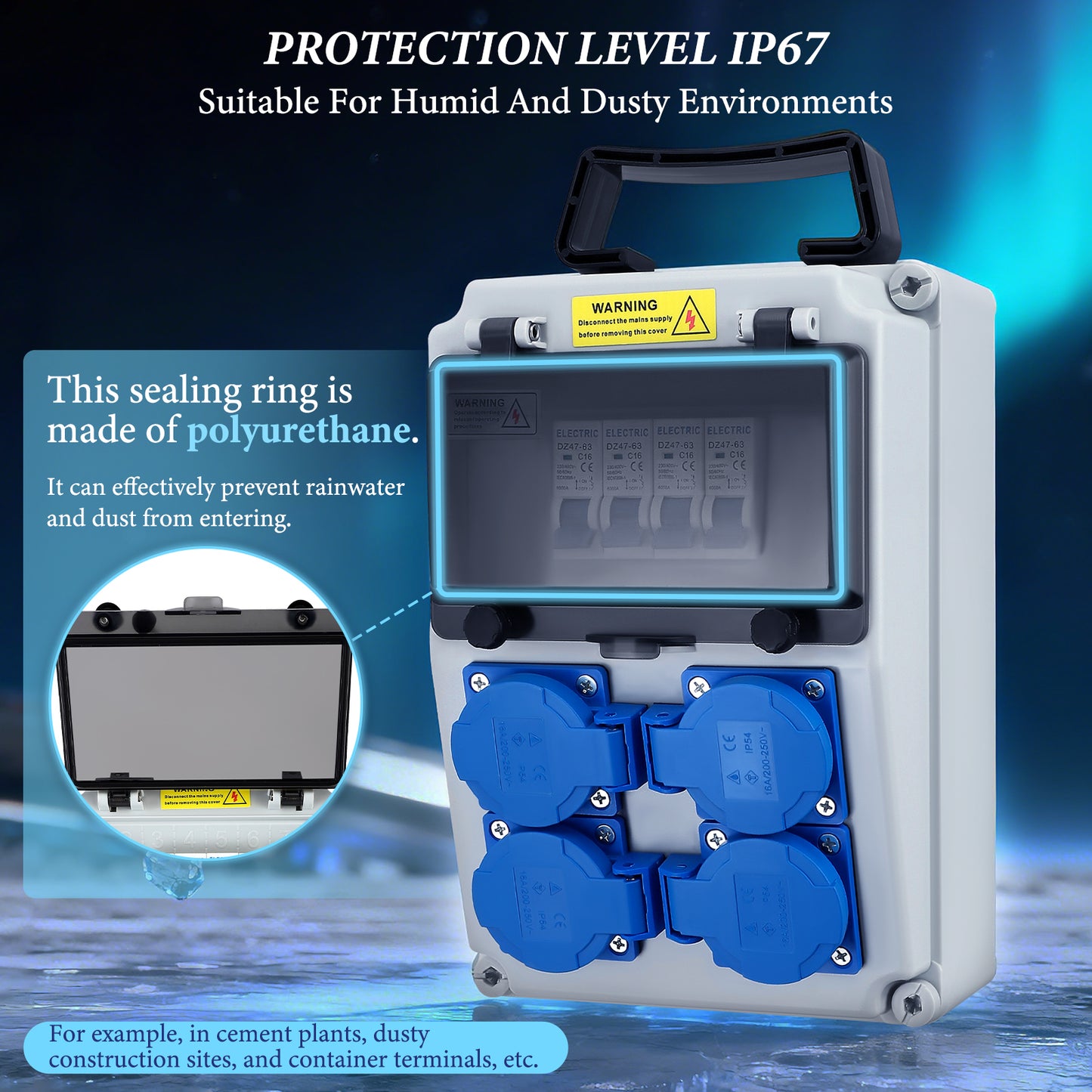 Boîte Distribution Électrique 230V 16A – Coffret IP44 4 Prises Schuko Étanche Murale