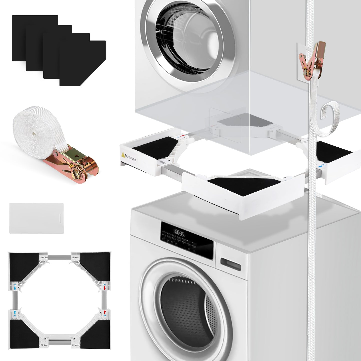 Kit d’Empilage Universel Lave-Linge Sèche-Linge – Support avec Sangles à Cliquet 45-86 cm