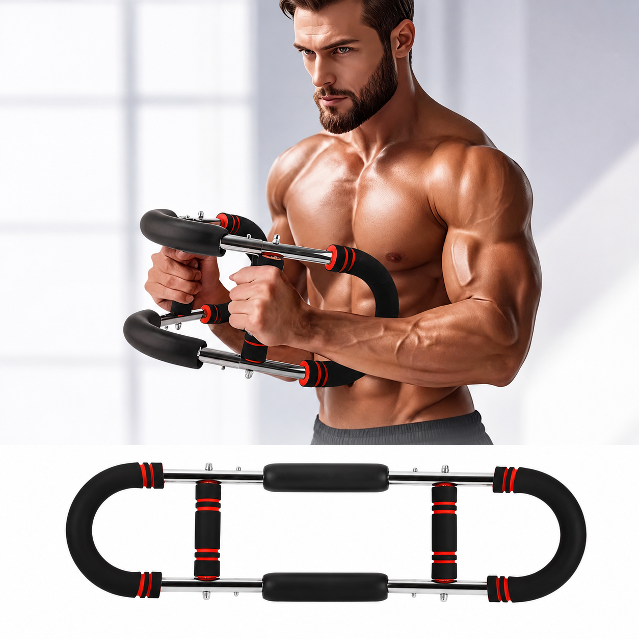 Barre de Torsion Réglable 30 à 50 kg – Appareil de Musculation Pectoraux, Bras et Épaules, Entraînement à Domicile, Fitness et Renforcement Musculaire