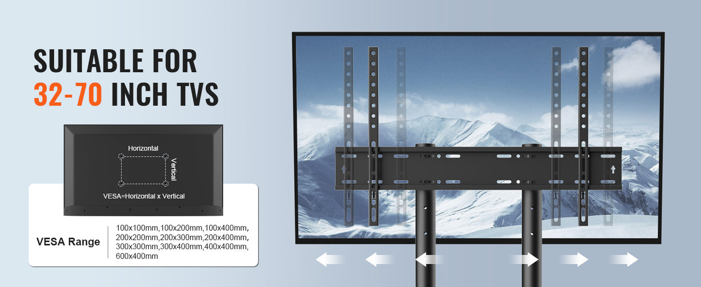 Support TV sur Pied Mobile 32-70 Pouces – Chariot TV Hauteur Réglable – Max VESA 400x600 mm