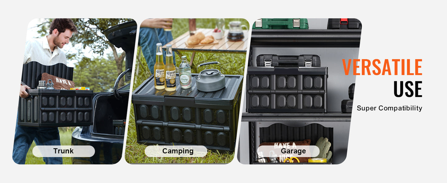 Lot de 3 Bacs de Rangement Pliables 45L/65L –– Organisation Garage & Maison