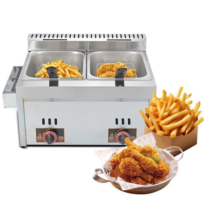 Friteuse Électrique Professionnelle 6L Double Bac – Acier Inoxydable – Contrôle Température et Minuterie – Machine à Frites et Poulet