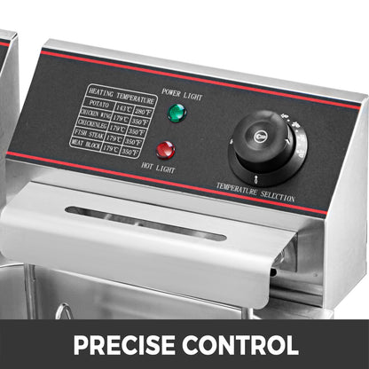Friteuse Électrique Professionnelle Double Bac 12L Inox 2500W – Friteuse Restaurant Grande Capacité avec Thermostat Réglable