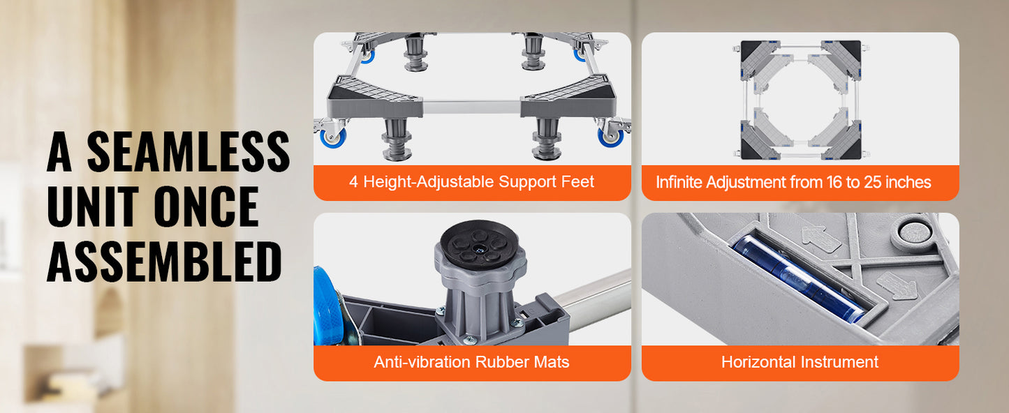 Support Mobile Réglable 400 lb – Base à Roulettes avec Freins – Chariot pour Réfrigérateur & Machine à Laver