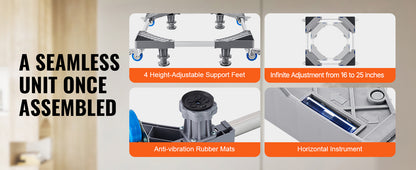 Support Mobile Réglable 400 lb – Base à Roulettes avec Freins – Chariot pour Réfrigérateur & Machine à Laver