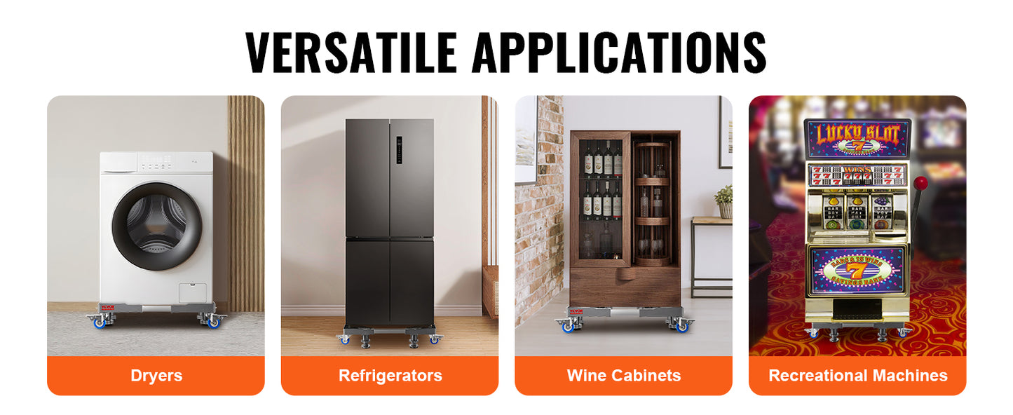 Support Mobile Réglable 400 lb – Base à Roulettes avec Freins – Chariot pour Réfrigérateur & Machine à Laver