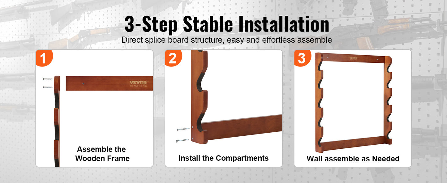 Support Mural pour Fusils en Bois – Présentoir 4/5 Armes – Capacité 132 lb – Rembourrage Souple