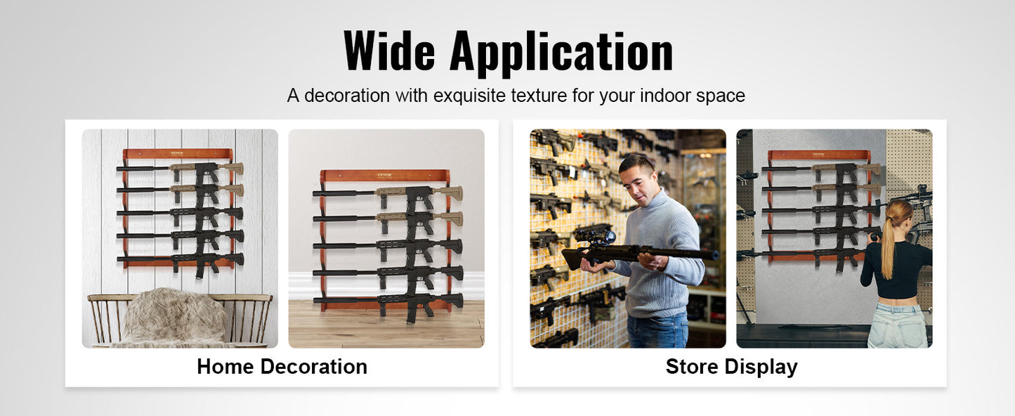 Support Mural pour Fusils en Bois – Présentoir 4/5 Armes – Capacité 132 lb – Rembourrage Souple